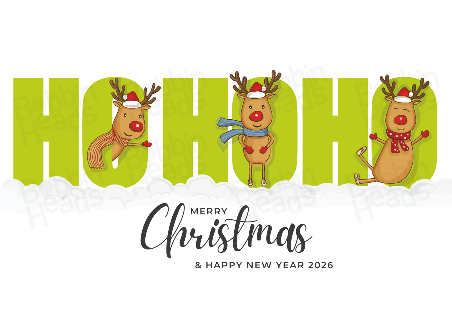 Hand-Drawn Christmas Card – Reindeer HO HO HO | White envelopes included