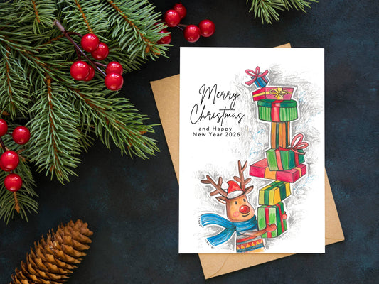 Illustrated Reindeer Christmas Card 🎄✨ Includes donation for charity