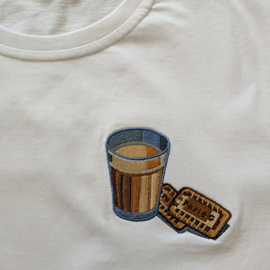 The Chai and Biscuit Embroidered Graphic Tee 100% Cotton