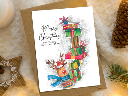 Illustrated Reindeer Christmas Card 🎄✨ Includes donation for charity