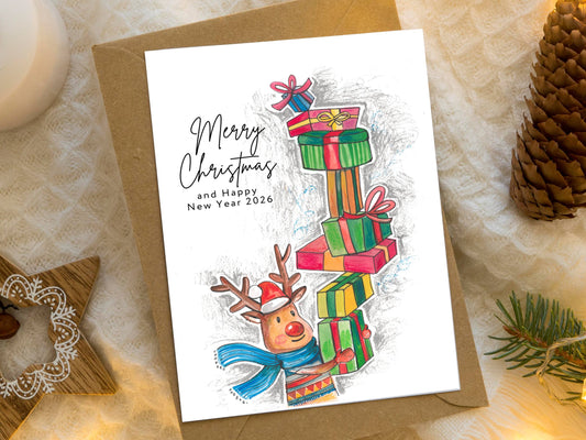 Illustrated Reindeer Christmas Card 🎄✨ Includes donation for charity