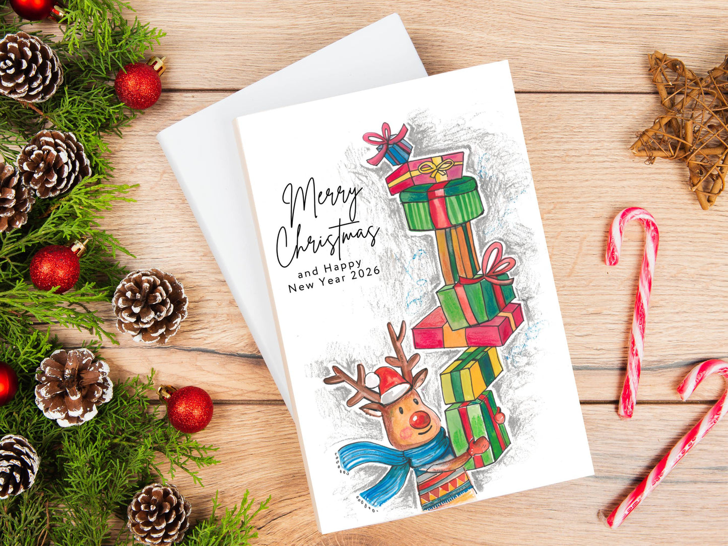 Illustrated Reindeer Christmas Card 🎄✨ Includes donation for charity