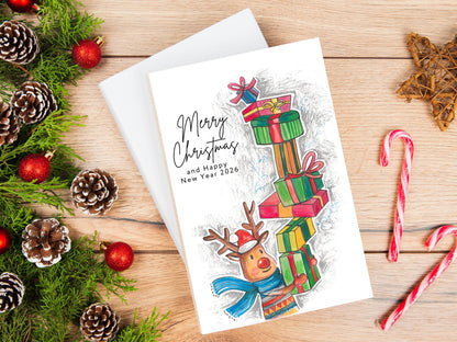 Illustrated Reindeer Christmas Card 🎄✨ Includes donation for charity
