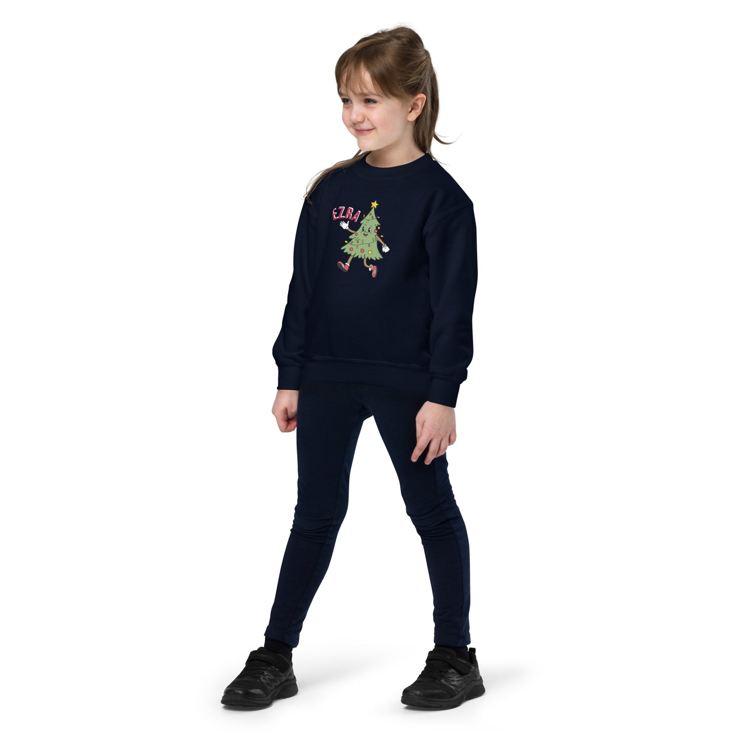 Personalised Kids Christmas Sweatshirt: Dancing Tree, Custom Name