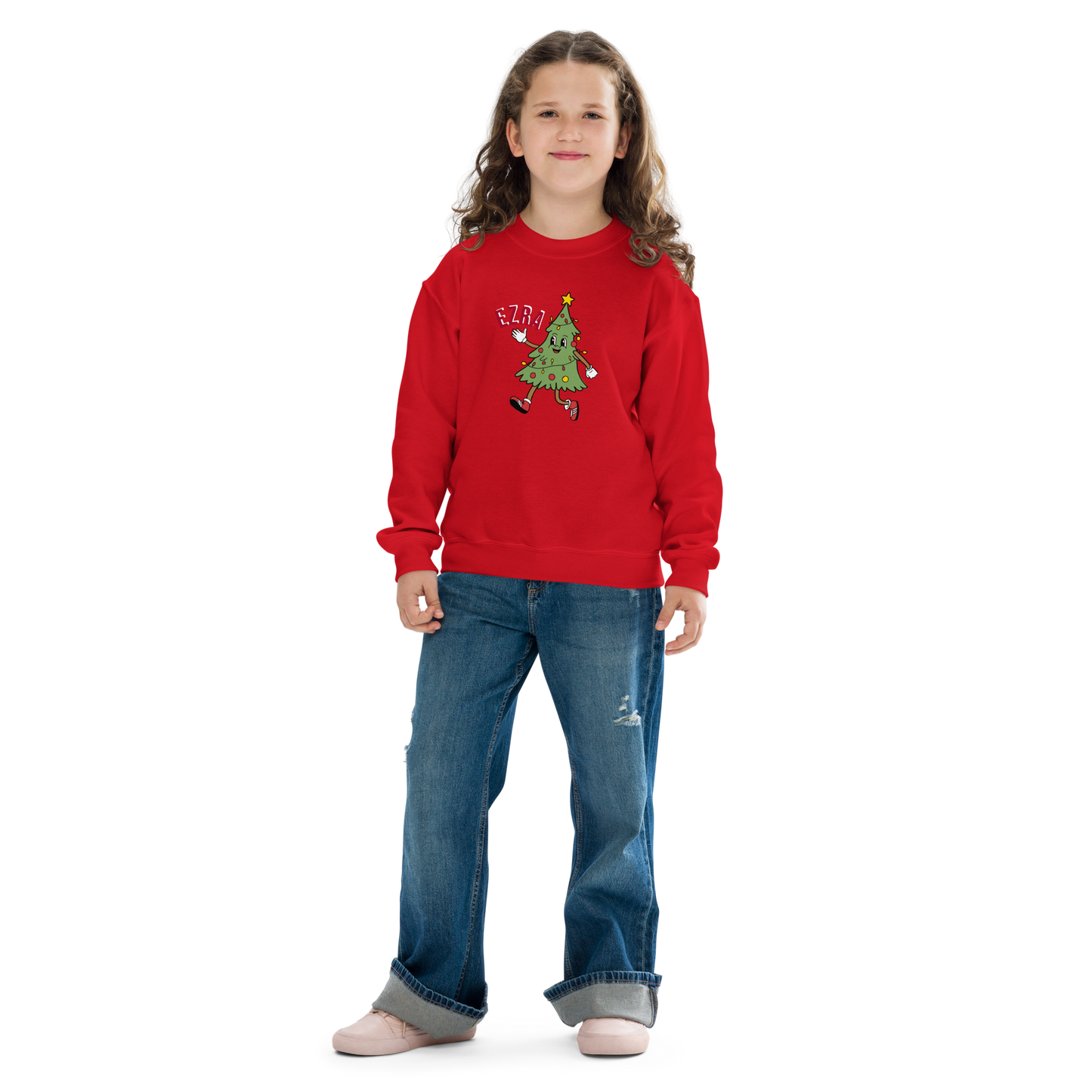 Personalised Kids Christmas Sweatshirt: Dancing Tree, Custom Name